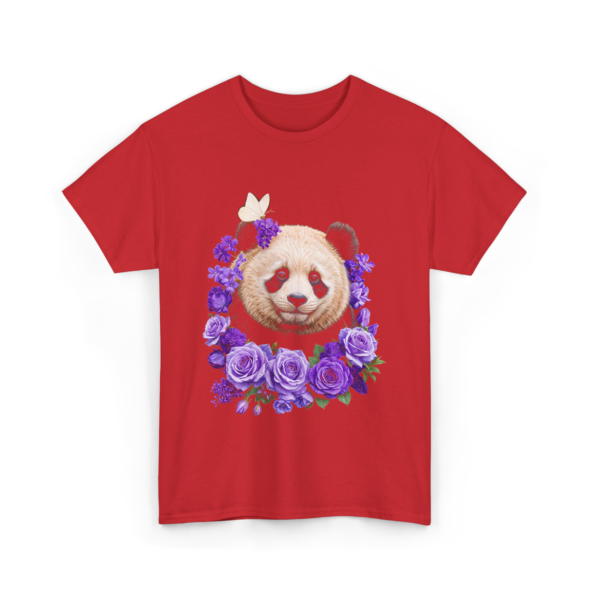 Panda Portrait Floral Panda T-Shirt - Red