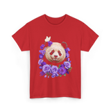 Panda Portrait Floral Panda T-Shirt - Red