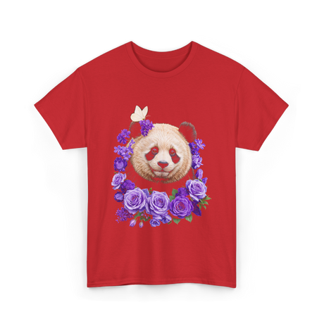 Panda Portrait Floral Panda T-Shirt - Red