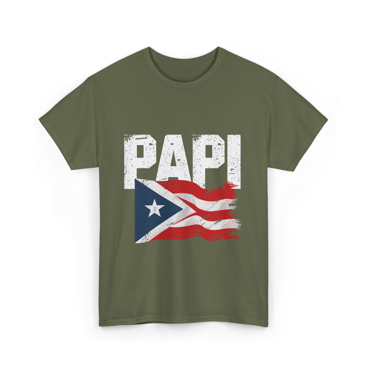 Papi Puerto Rico Flag Patriotic T-Shirt - Military Green