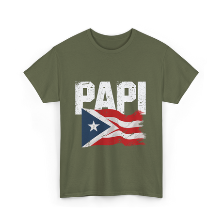 Papi Puerto Rico Flag Patriotic T-Shirt - Military Green