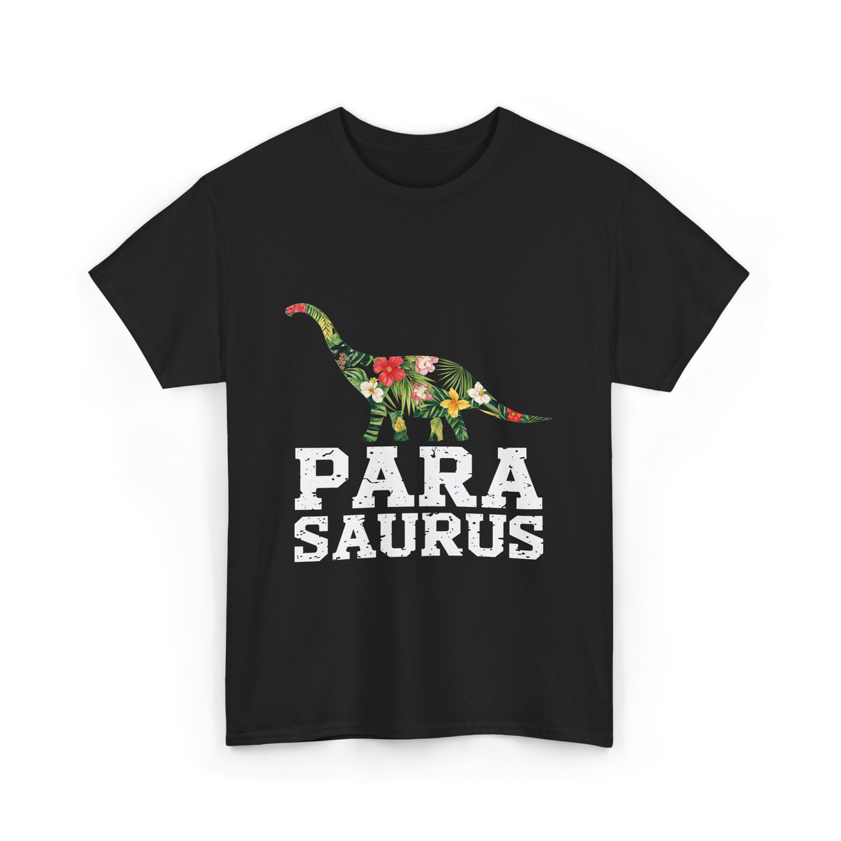 Para Saurus Dinosaur Floral T-Shirt - Black