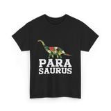 Para Saurus Dinosaur Floral T-Shirt - Black