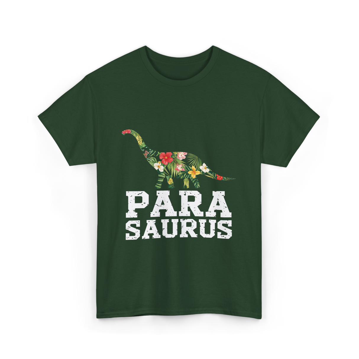 Para Saurus Dinosaur Floral T-Shirt - Forest Green