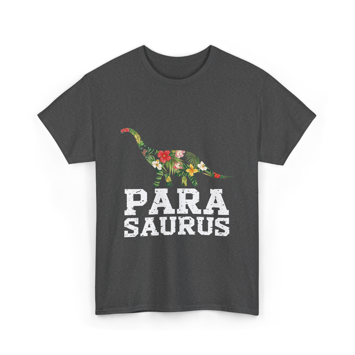 Para Saurus Dinosaur Floral T-Shirt - Dark Heather