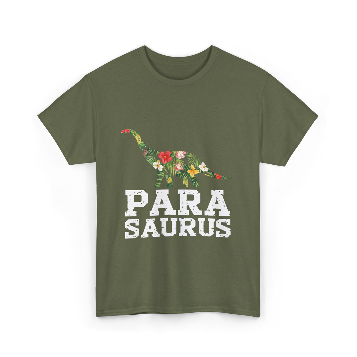 Para Saurus Dinosaur Floral T-Shirt - Military Green