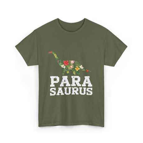 Para Saurus Dinosaur Floral T-Shirt - Military Green