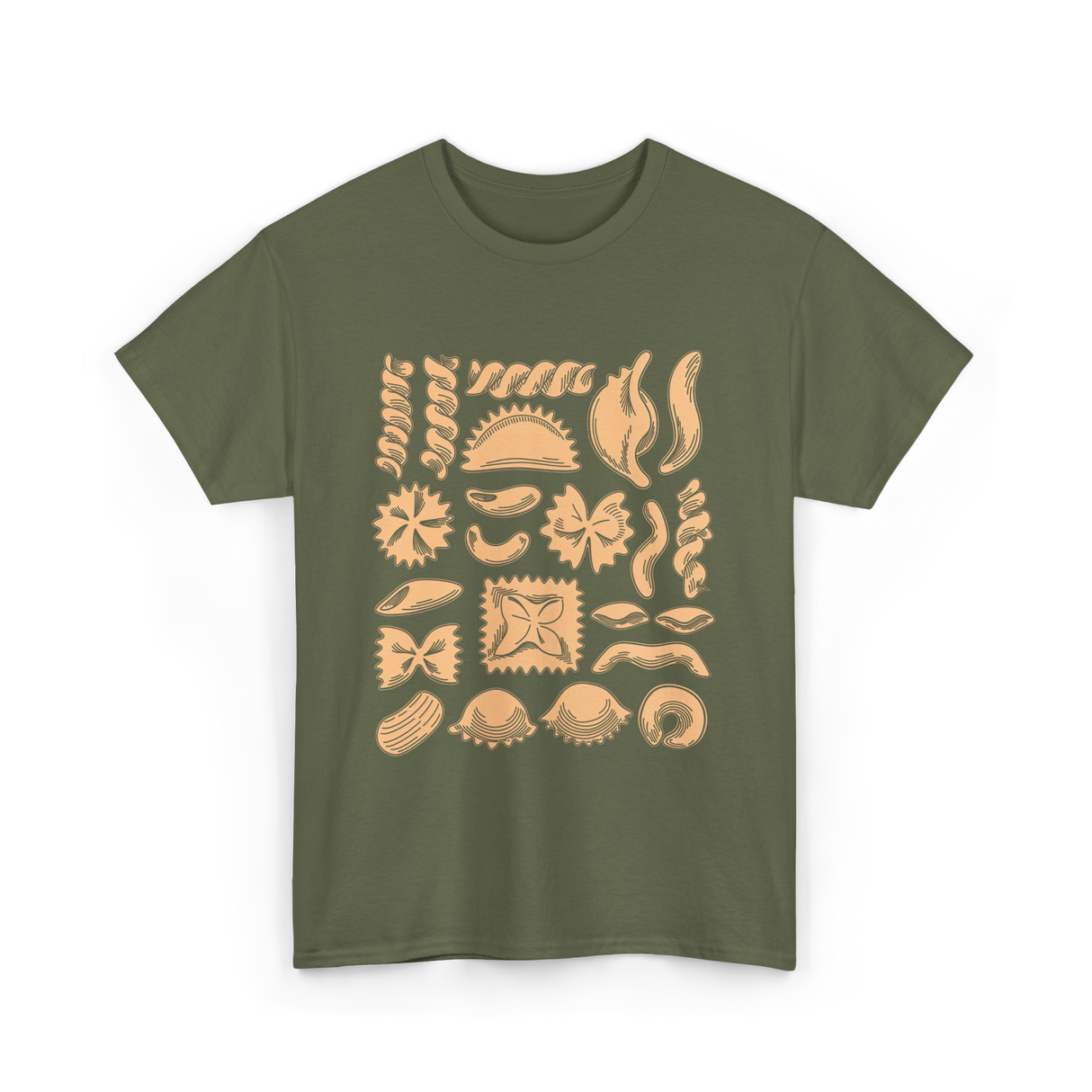 Pasta Noodles Different Shapes Pasta T-Shirt - Military Green