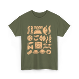 Pasta Noodles Different Shapes Pasta T-Shirt - Military Green