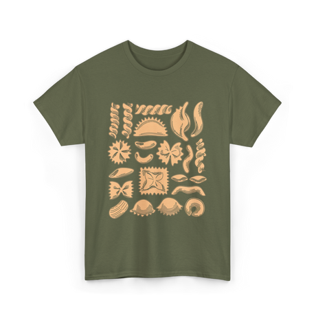 Pasta Noodles Different Shapes Pasta T-Shirt - Military Green