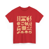 Pasta Noodles Different Shapes Pasta T-Shirt - Red