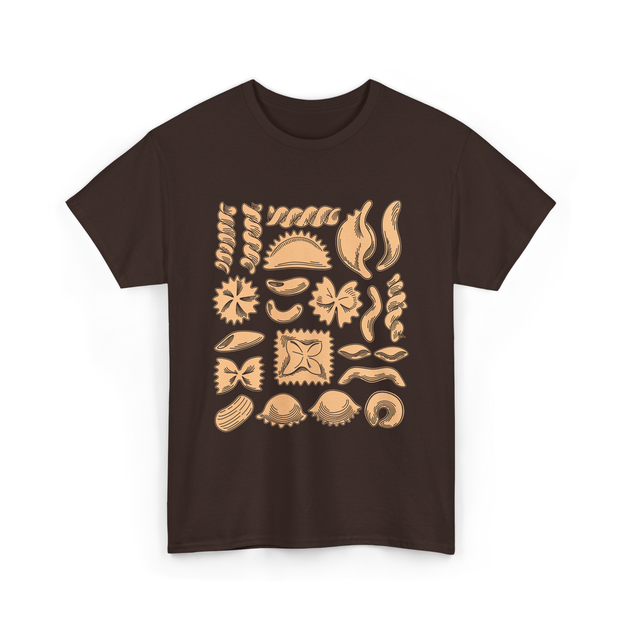 Pasta Noodles Different Shapes Pasta T-Shirt - Dark Chocolate