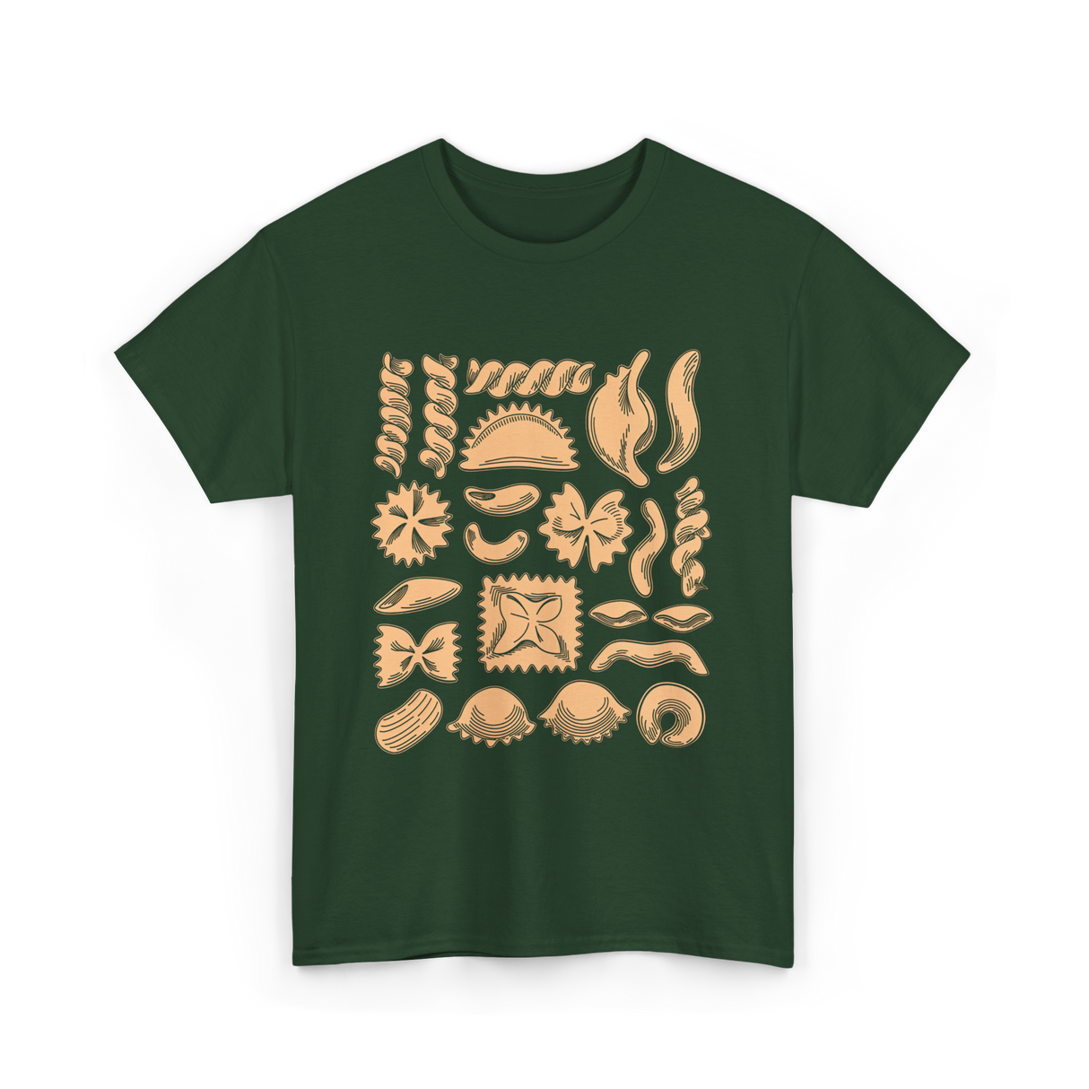 Pasta Noodles Different Shapes Pasta T-Shirt - Forest Green