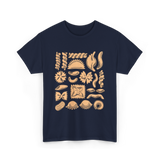 Pasta Noodles Different Shapes Pasta T-Shirt - Navy