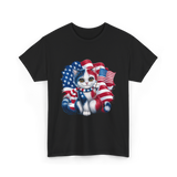 Patriotic Cat USA Flag T-Shirt - Black