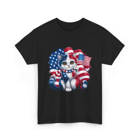 Patriotic Cat USA Flag T-Shirt - Black