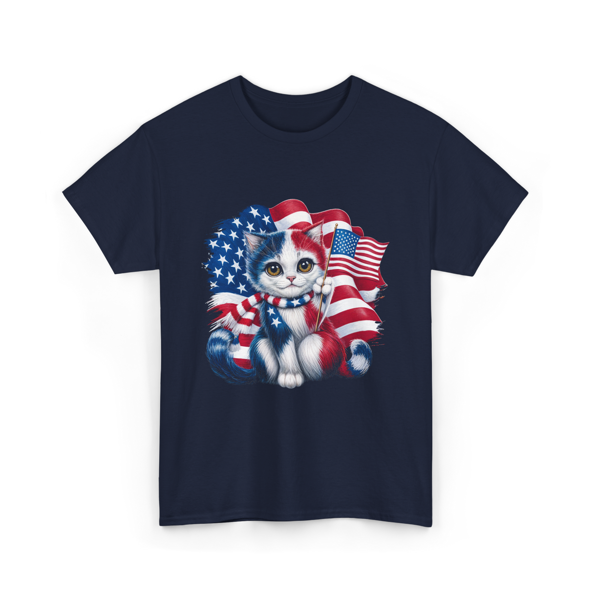 Patriotic Cat USA Flag T-Shirt - Navy