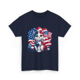 Patriotic Cat USA Flag T-Shirt - Navy