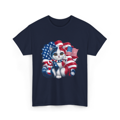 Patriotic Cat USA Flag T-Shirt - Navy