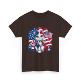 Patriotic Cat USA Flag T-Shirt - Dark Chocolate