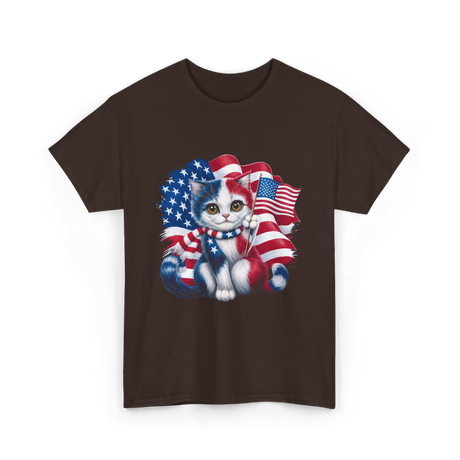 Patriotic Cat USA Flag T-Shirt - Dark Chocolate