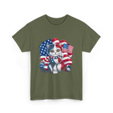 Patriotic Cat USA Flag T-Shirt - Military Green