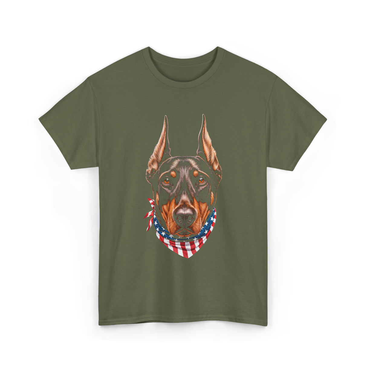 Patriotic Doberman Dog T-Shirt - Military Green