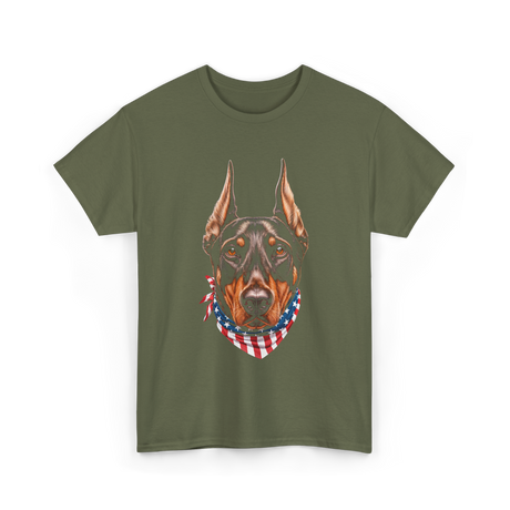 Patriotic Doberman Dog T-Shirt - Military Green