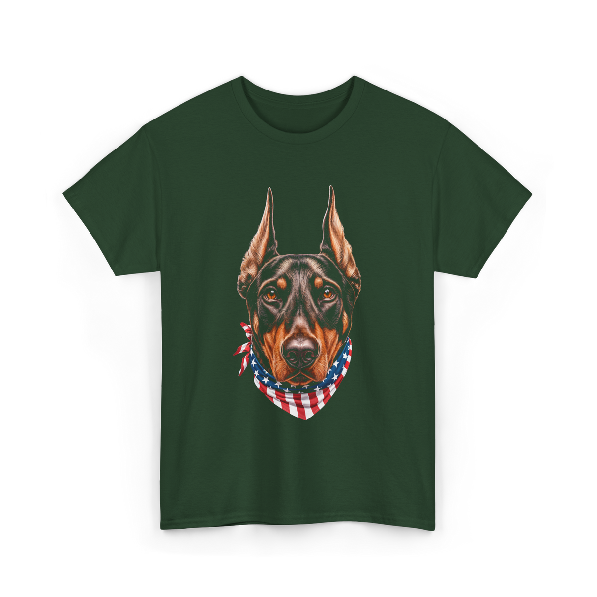 Patriotic Doberman Dog T-Shirt - Forest Green