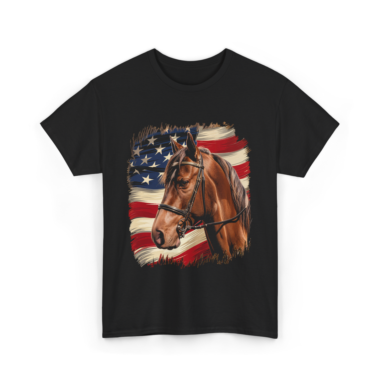 Patriotic Horse American Flag Horse T-Shirt - Black