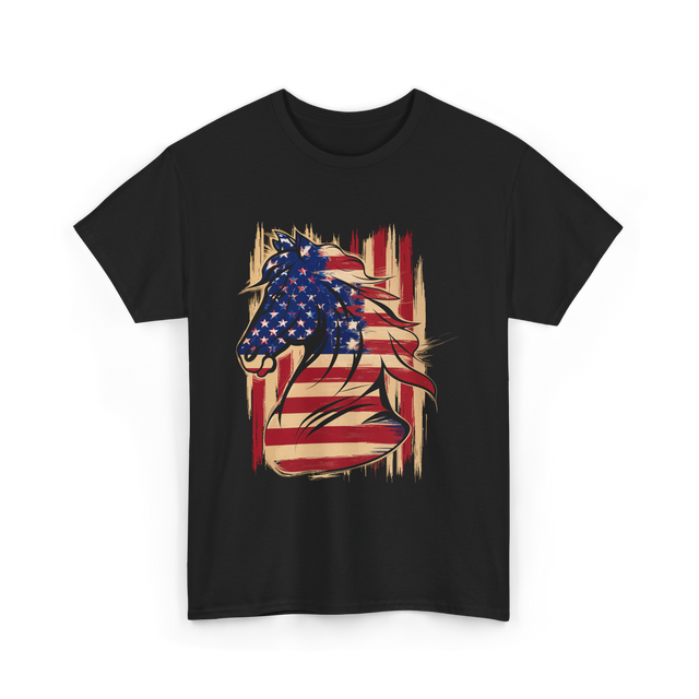 Patriotic Horse American Flag Horse T-Shirt - Black