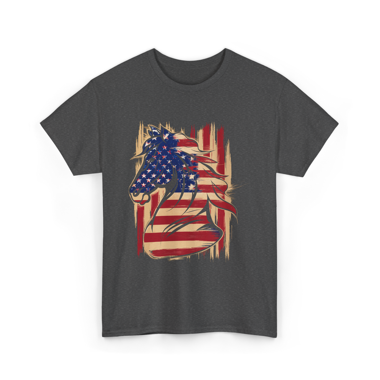 Patriotic Horse American Flag Horse T-Shirt - Dark Heather