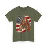 Patriotic Horse American Flag Horse T-Shirt - Military Green