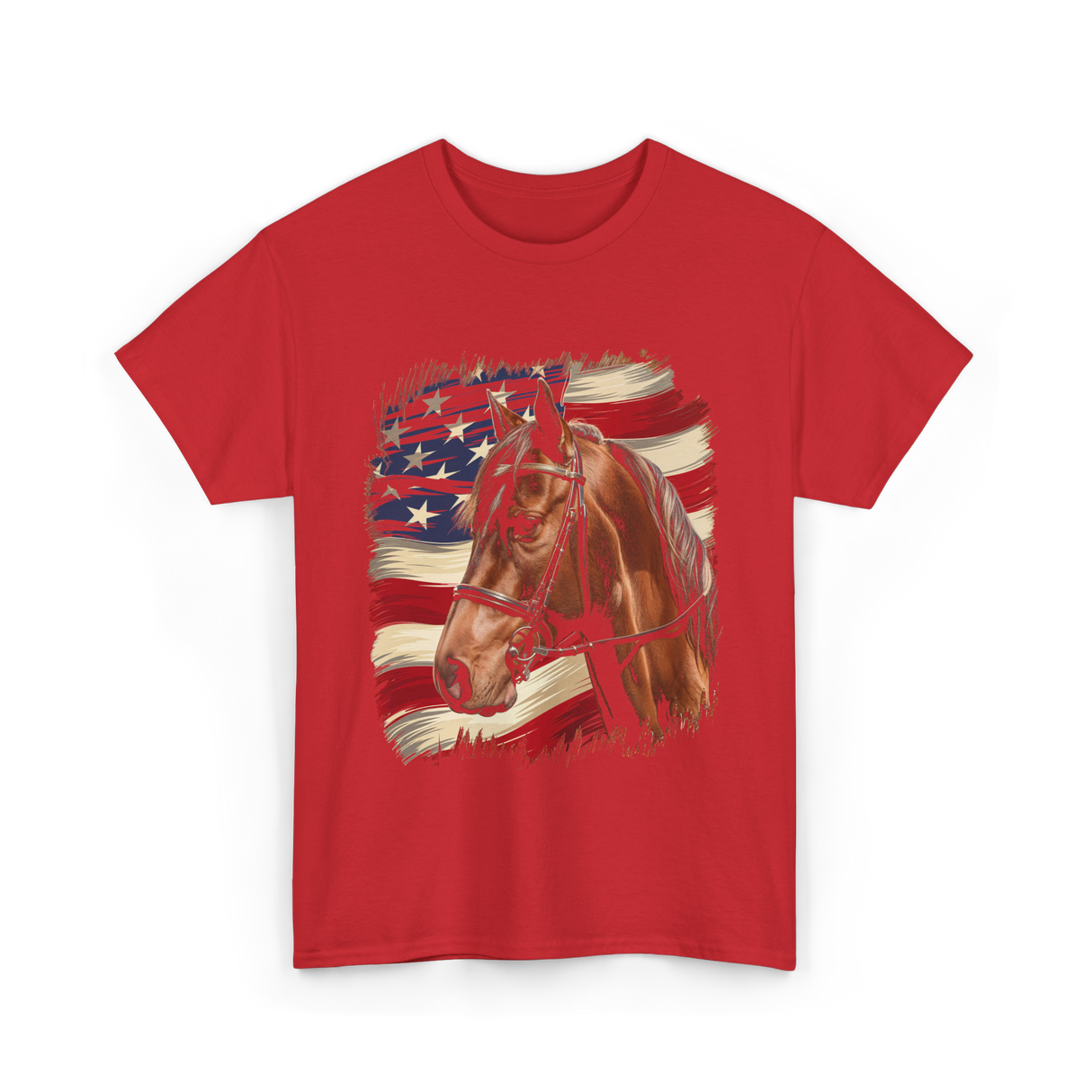 Patriotic Horse American Flag Horse T-Shirt - Red