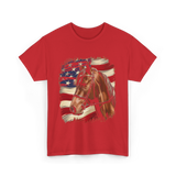 Patriotic Horse American Flag Horse T-Shirt - Red