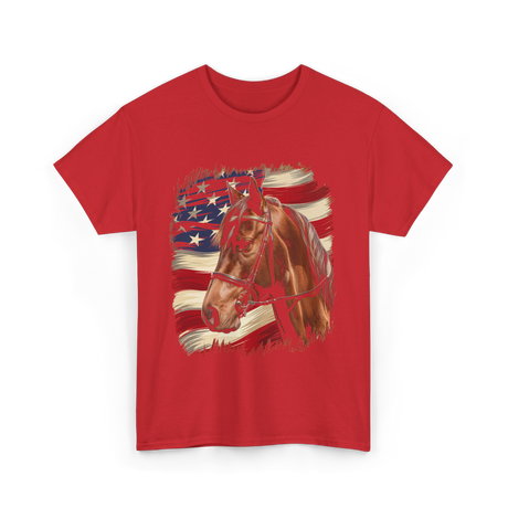 Patriotic Horse American Flag Horse T-Shirt - Red