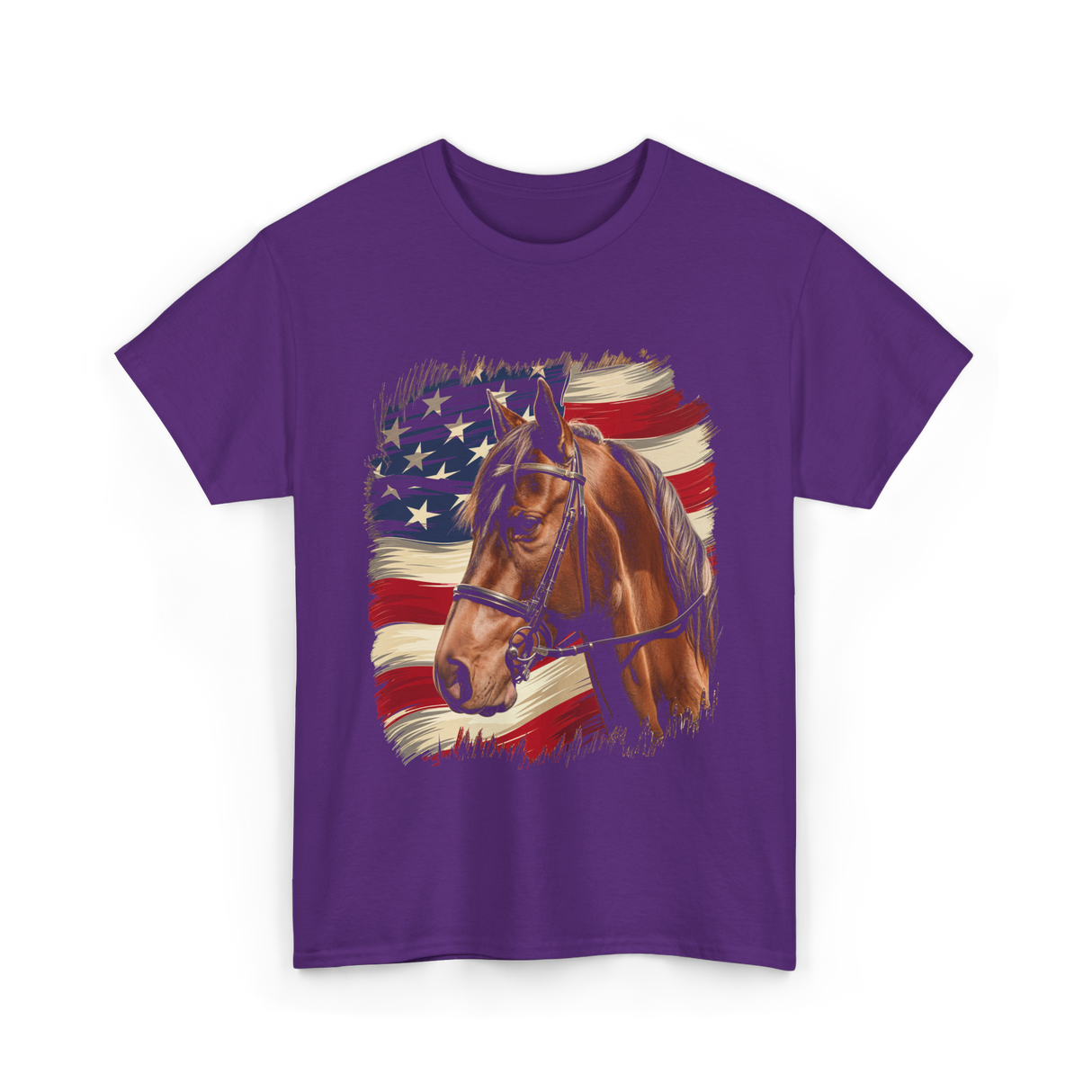 Patriotic Horse American Flag Horse T-Shirt - Purple