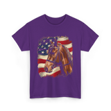 Patriotic Horse American Flag Horse T-Shirt - Purple