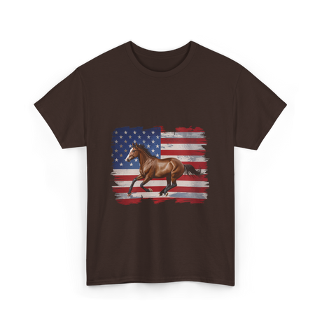 Patriotic Horse American Flag Horse T-Shirt - Dark Chocolate