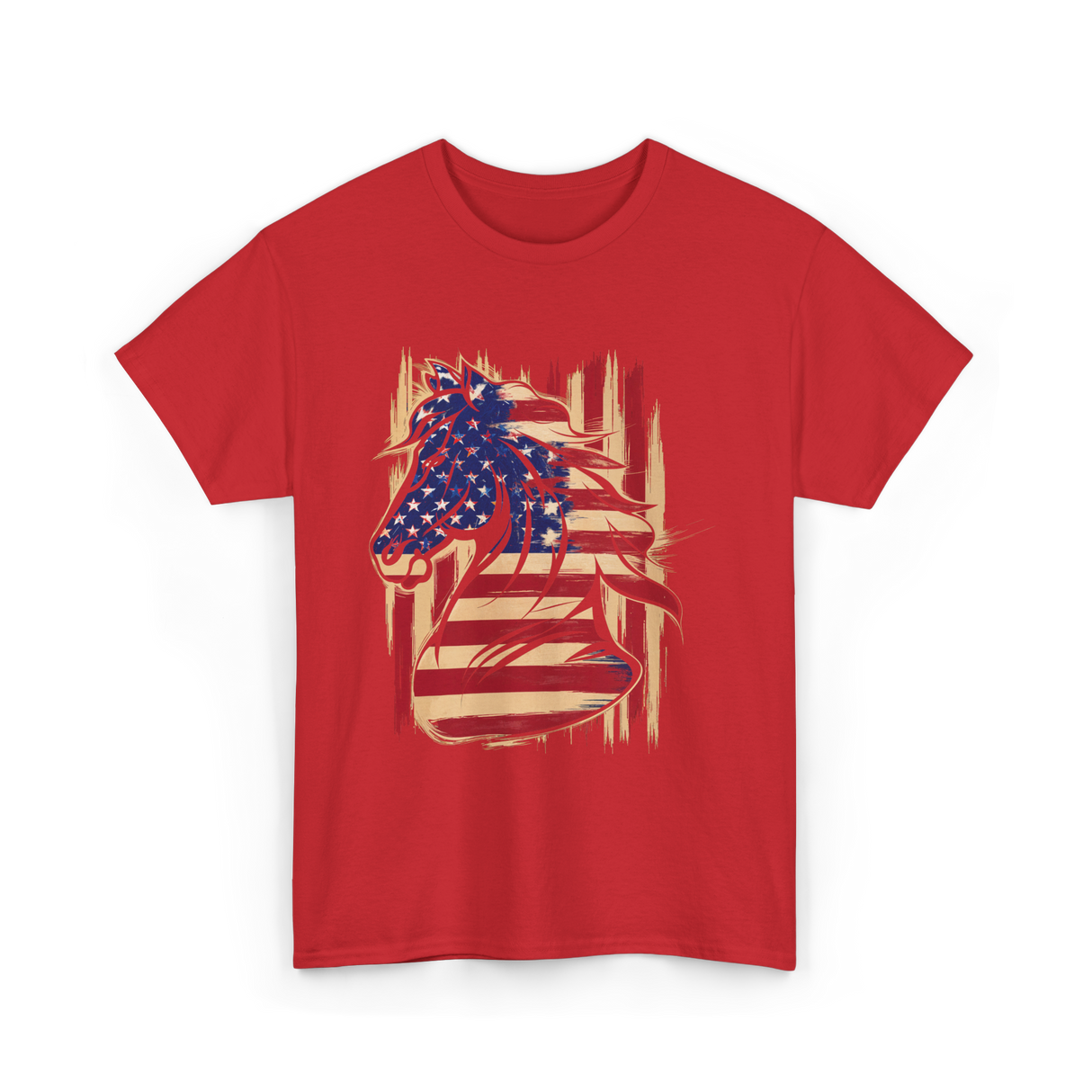 Patriotic Horse American Flag Horse T-Shirt - Red