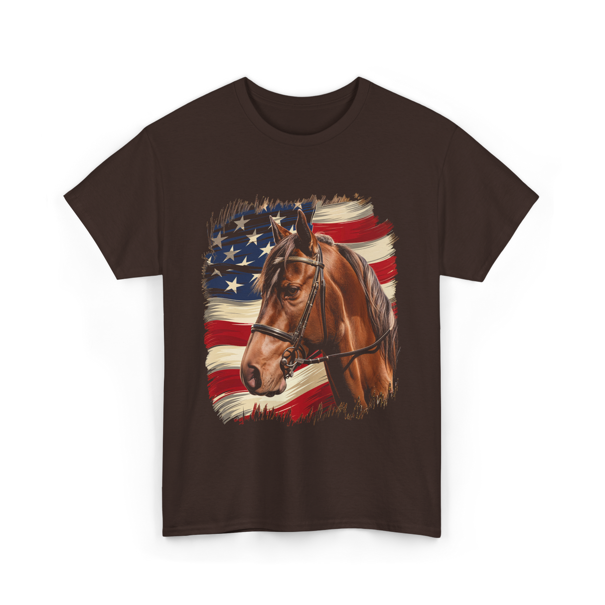 Patriotic Horse American Flag Horse T-Shirt - Dark Chocolate