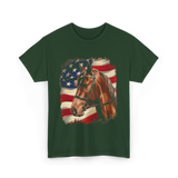 Patriotic Horse American Flag Horse T-Shirt - Forest Green