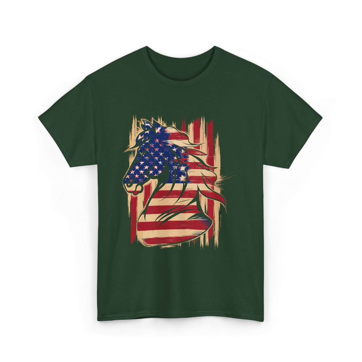 Patriotic Horse American Flag Horse T-Shirt - Forest Green