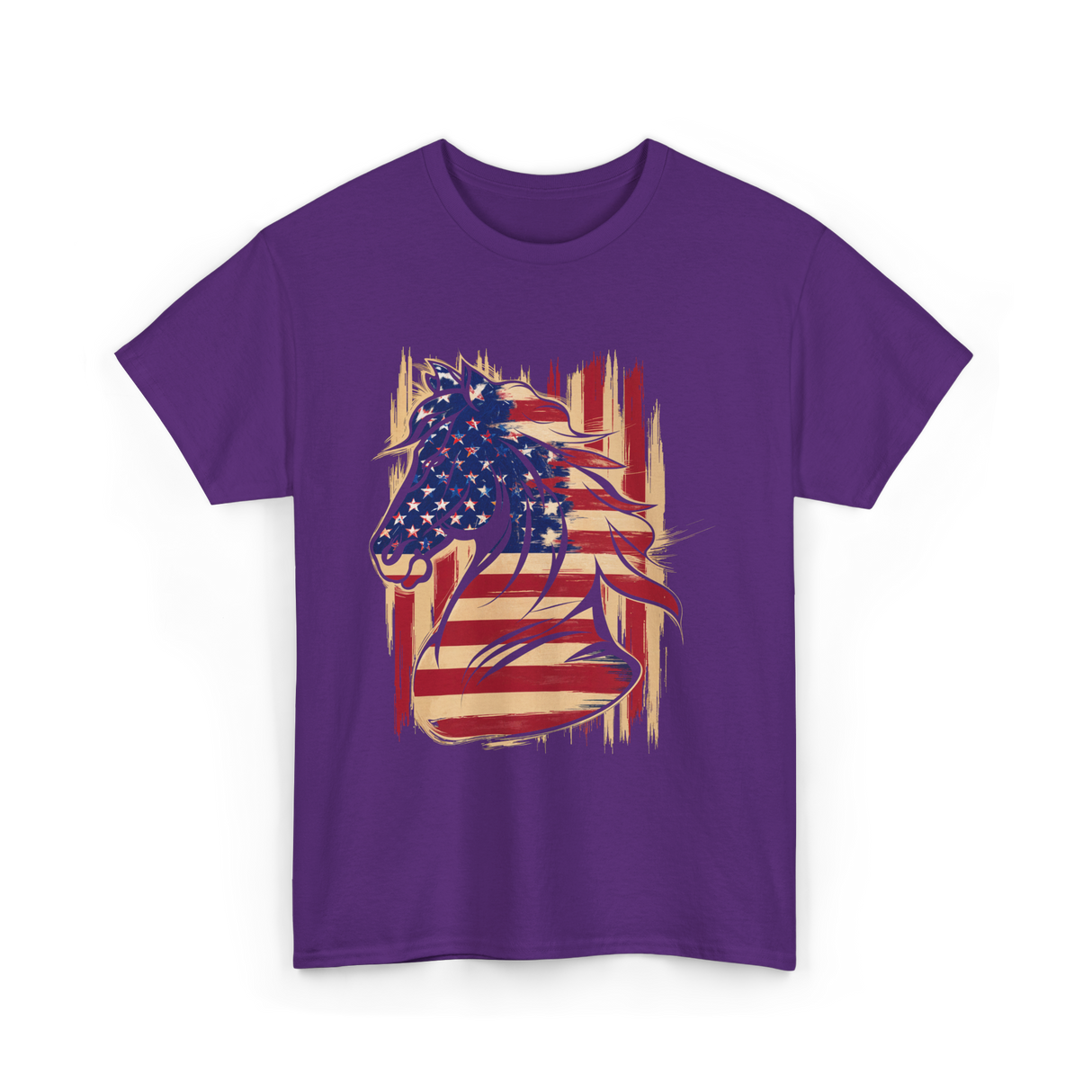 Patriotic Horse American Flag Horse T-Shirt - Purple