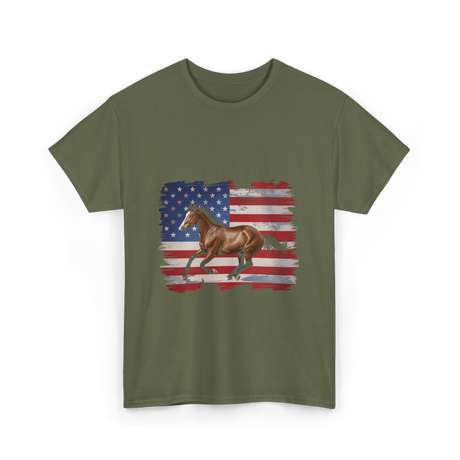 Patriotic Horse American Flag Horse T-Shirt - Military Green