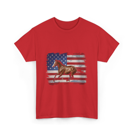 Patriotic Horse American Flag Horse T-Shirt - Red