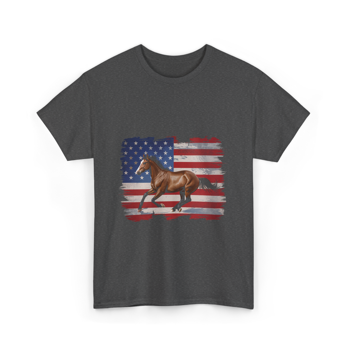 Patriotic Horse American Flag Horse T-Shirt - Dark Heather