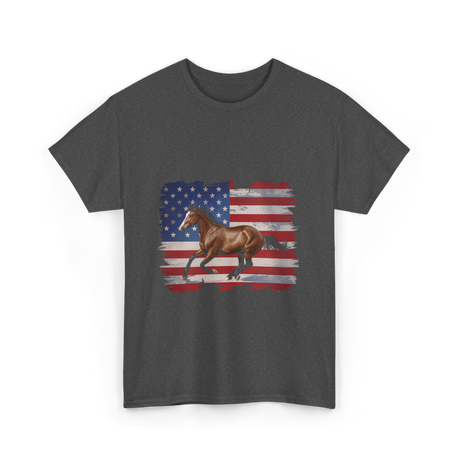 Patriotic Horse American Flag Horse T-Shirt - Dark Heather