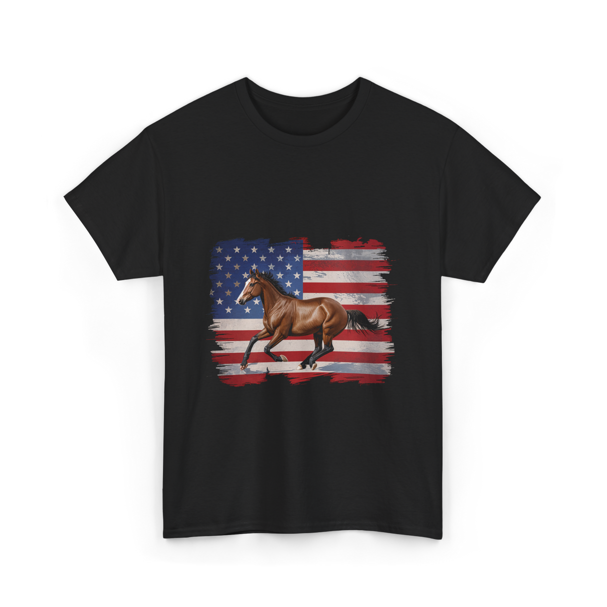 Patriotic Horse American Flag Horse T-Shirt - Black