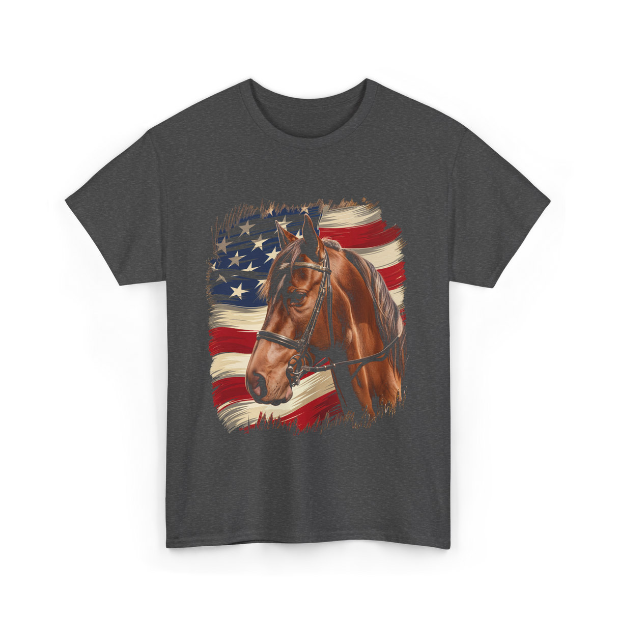 Patriotic Horse American Flag Horse T-Shirt - Dark Heather